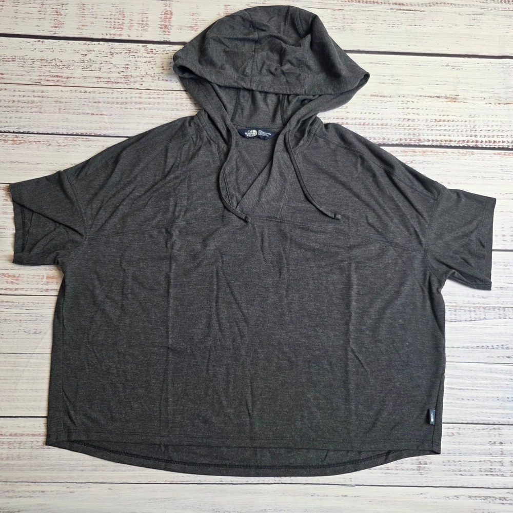 The North Face Womens Short Sleeve Hoodie Charcoal‎ Grey Relaxed Fit Small Crop